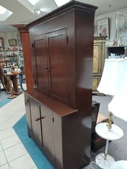 Antique Walnut Blind Door Stepback Cabinet Cupboard Hutch