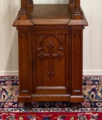 Antique French Gothic Revival Statuary Niche Cabinet Pedestal Altar Oak Late 19C