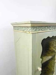 French Provincial Style Mid-Century Distressed Green Cabinet with Three Drawers