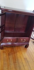 Oriental-Style Wooden Cabinet with Brass Handles and Two Drawer
