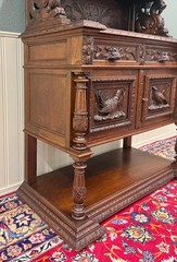 Antique French Renaissance Revival Hunt Buffet Server Sideboard Dark Oak 19C