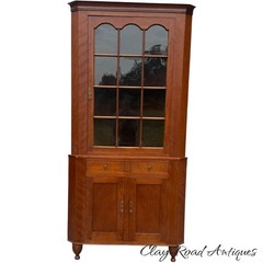 antique fiddleback cherry corner cupboard cabinet 1830 19th farm house refinish