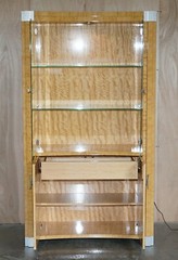 RRP £10,500 GIORGIO COLLECTION BURR SATINWOOD & CHROME DRINKS DISPLAY CABINET