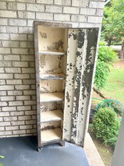 Vtg Metal Distressed Patina Finish Art Deco Cabinet ~ Rustic Metal Cabinet Lock