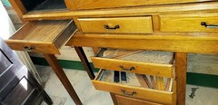 19th c. Old Store Sliding Glass Display Cabinet w/ Drawers, Open Base