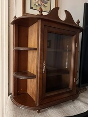 Vtg Glass Front Classy Wooden Table Curio Wall Hanging Curio Cabinet Decorative