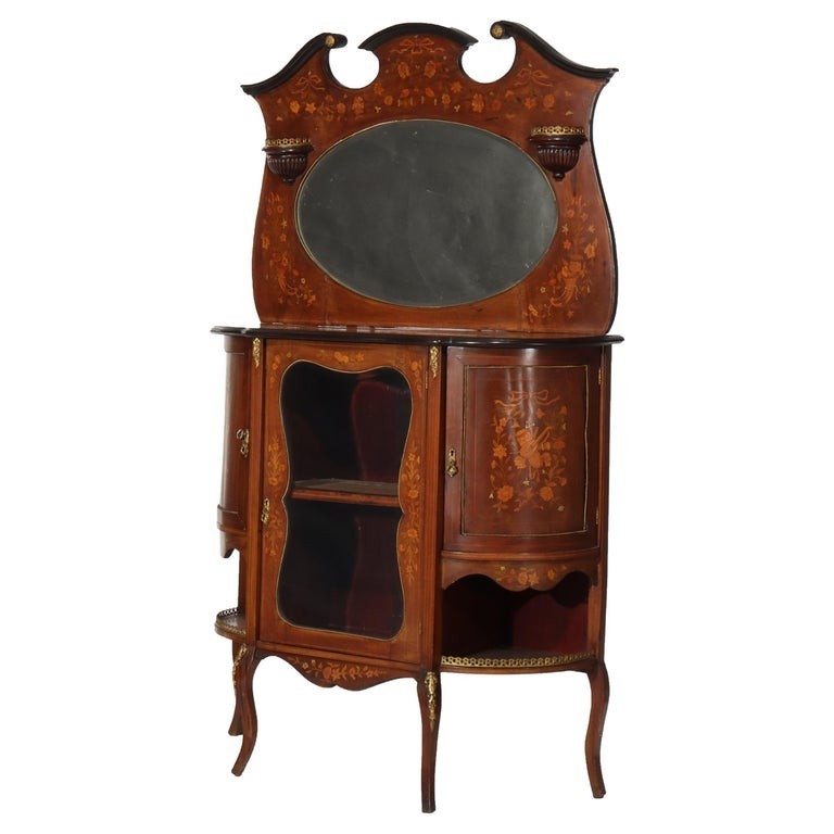 Antique French Rosewood, Marquetry & Ormolu Curio Top Cabinet C1890