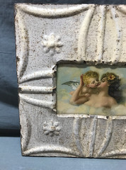 VTG Shabby 11″ Sq. 4×6 Tin Ceiling Metal Picture Photo Frame Old 1698-25B
