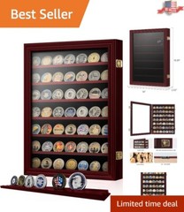 Challenge Coin Display Cabinet – Solid Wood, HD Glass Door, Holds 100 Coins