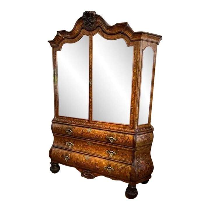 Early 19th Century Dutch Marquetry Bookcase Cabinet