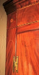 C. 1790 Hepplewhite English Bow Front Corner Cabinet W/ Inlay & Brass H Hinges