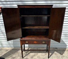 Antique Inlaid Mahogany / Walnut Edwardian Style China Cabinet Bookcase Bar