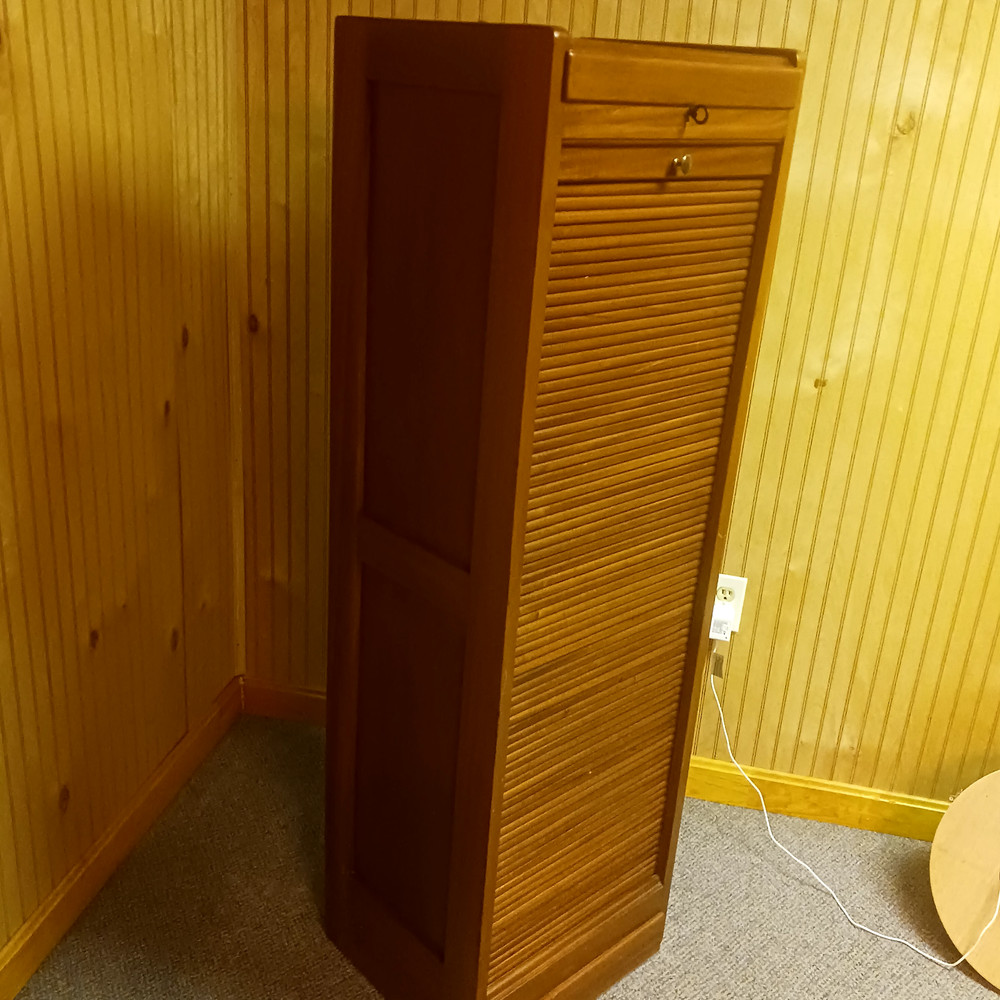 1920’S Antique, ” Tambour Door” , Wood filing Cabinet