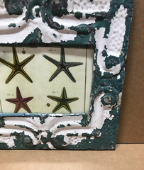 VTG Shabby 11″ Sq. 5×7 Photo Tin Ceiling Metal Blue Picture Frame Old 390-26B