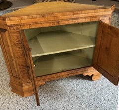 D. R. Dimes tiger maple corner cupboard with very pronounced allover tiger grain