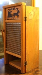 Vintage Columbus Washboard Co. 18″ Tall Wooden Storage Cabinet