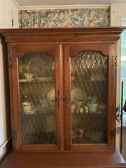 Vintage Wood China Cabinet Hutch With Shelves And Drawers