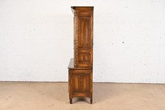 Baker Furniture French Provincial Louis XV Carved Oak Lighted Bar Cabinet, 1960s