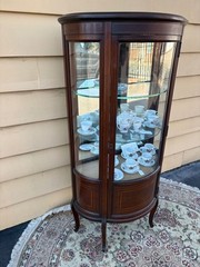 65301 Vintage Bow Front Curio Cabinet with Inlaid Mahogany Design