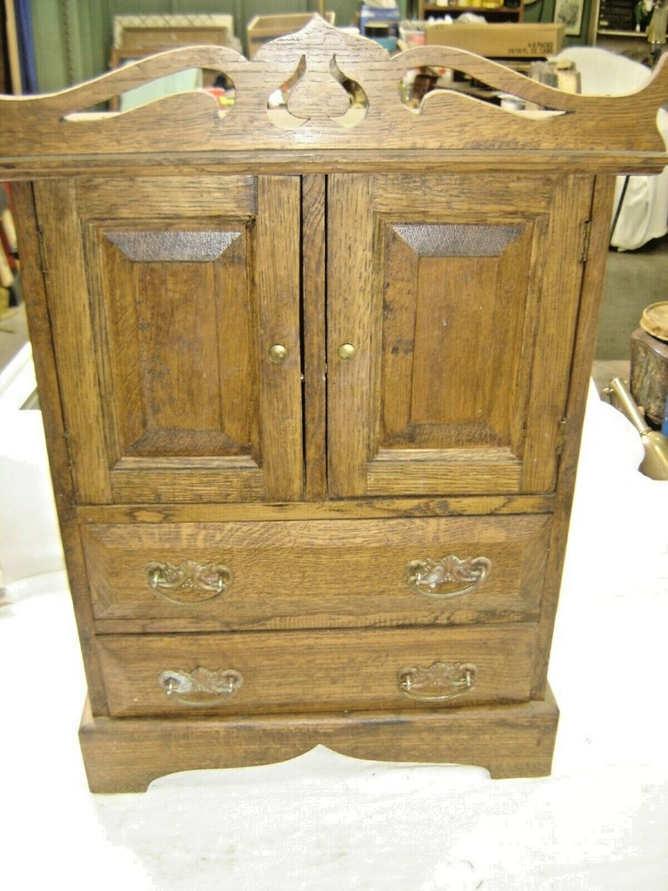 Vintage Oak Sugar Chest with Pierced Crown #1644