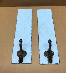 VTG Pair Decorative Tin Ceiling Metal Single Hook Wall Rack Plaque Old 404-26B