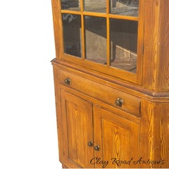 Antique small corner cupboard cabinet grained paint primitive berks 12 light 19t