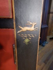 1920 Japanned Oriental handpainted Corner Cabinet Cupboard Chinoiserie Asian