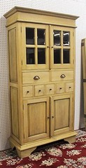 Antique Style Country French Bevel Glass Solid Wood Stripped Kitchen Cabinet