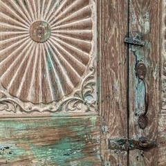 Antique Carved Teak 2 Door Cabinet From India
