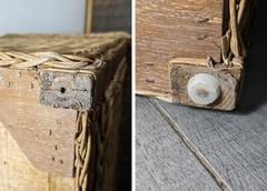 Vintage Boho Chic Coastal Wicker Rattan Drop Front Record Storage Cabinet Table