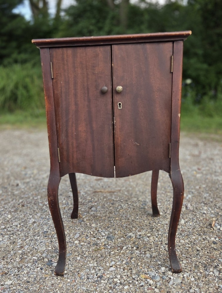 Antique Mahogany Wood Music Cabinet Record Cabinet Side Table