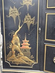 Drexel 1955 black laquer breakfront asian china cabinet