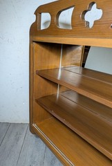Vintage Art Deco Gothic Tudor Wall Curio Cabinet Shelf Sliding Doors Quatrefoil