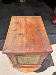 Antique Clark’s Mile End Spool Cotton Cabinet With Embossed Tin