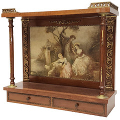 ANTIQUE 19c LOUIS XV STYLE WALL TABERNACLE CABINET ALTAR NICHE w/ PAINTED PANEL