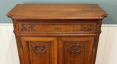 Antique French Double Door Cabinet Cupboard Carved Honey Oak Drawer early 20th