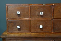 Antique Apothecary Cabinet White Porcelain Knobs vintage spice rack wood drawer