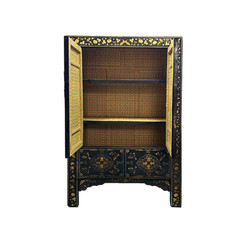 Vintage Chinese Black Golden Scenery Storage Armoire Wardrobe Cabinet ws4807