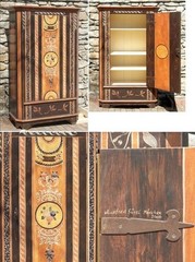 Handcrafted German Vintage Antique Style Wooden Cabinet with Floral Motif