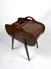 Beautiful Vintage Mid Century Modern Danish Tambour Roll Top Sewing Cabinet