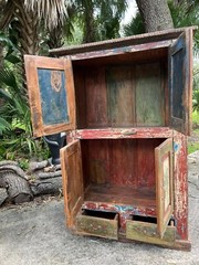 Handmade Rustic Antique Armoire Storage Cabinet Distressed Green Red Finish 70