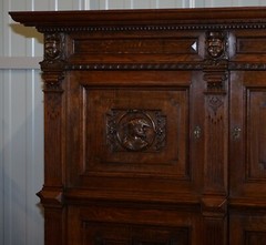 RARE DUTCH STUNNING 1940’S ORNATELY HAND CARVED CUPBOARD PART LARGE OFFICE SUITE