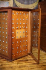Antique Display Case Apothecary Cabinet Tiger Oak Locker Tags Keys Vintage Wood