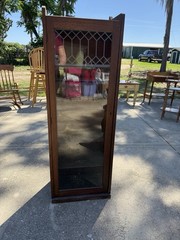 Antique Wooden Cabinet with Glass Door, 3 Shelves, Stained Brown, Original