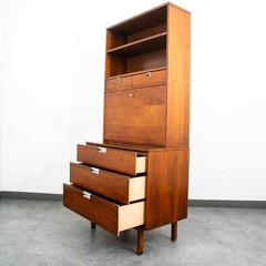 Mid Century Modern China Cabinet Hutch Bassett Walnut Drop Desk Vintage Drawers