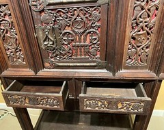 19th Century French Two-Piece Gothic Style Oak Cabinet