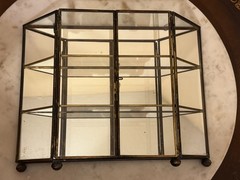3 Shelves Brass & Glass w/ Mirror Double Glass Doors Tabletop Display