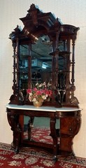 American Antique 9′ tall Renaissance Revival Rosewood Etagere Entry Console 1860
