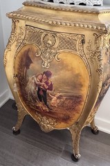 Gilt & Vernis Martin – Marble Top Bombay French Design Commode 41” X 27” X 17”