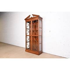 Baker Furniture Georgian Carved Mahogany Lighted Breakfront Bookcase